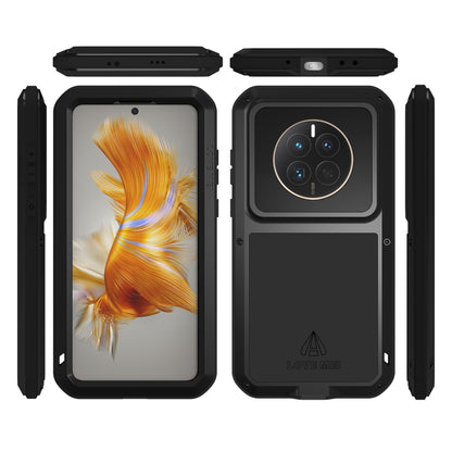 Rugged phone case set shown front, back, and side views with black frame
