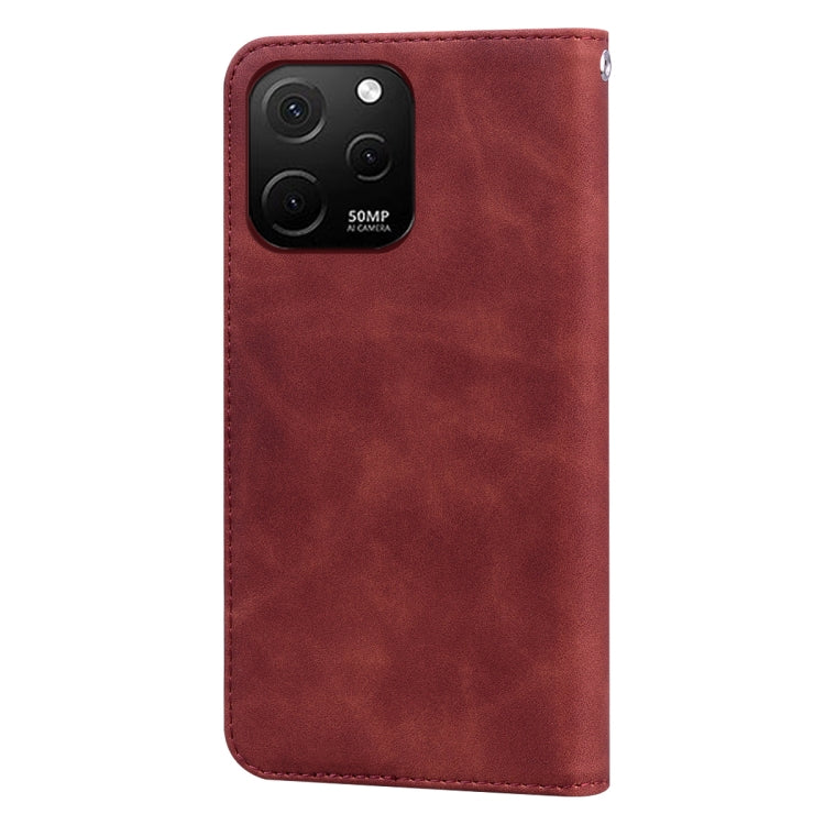 Red PU magnetic flip phone case with camera cutout and smooth front