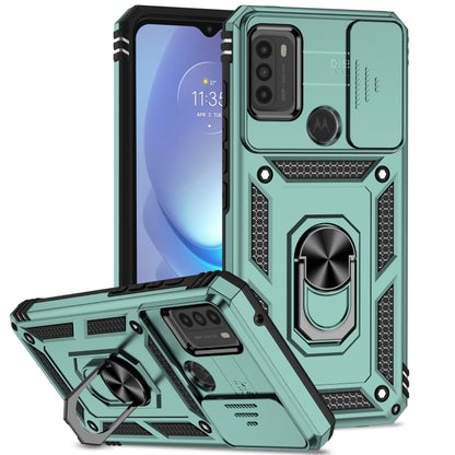 Dark green sliding camshield rugged phone case with kickstand and metal ring holder