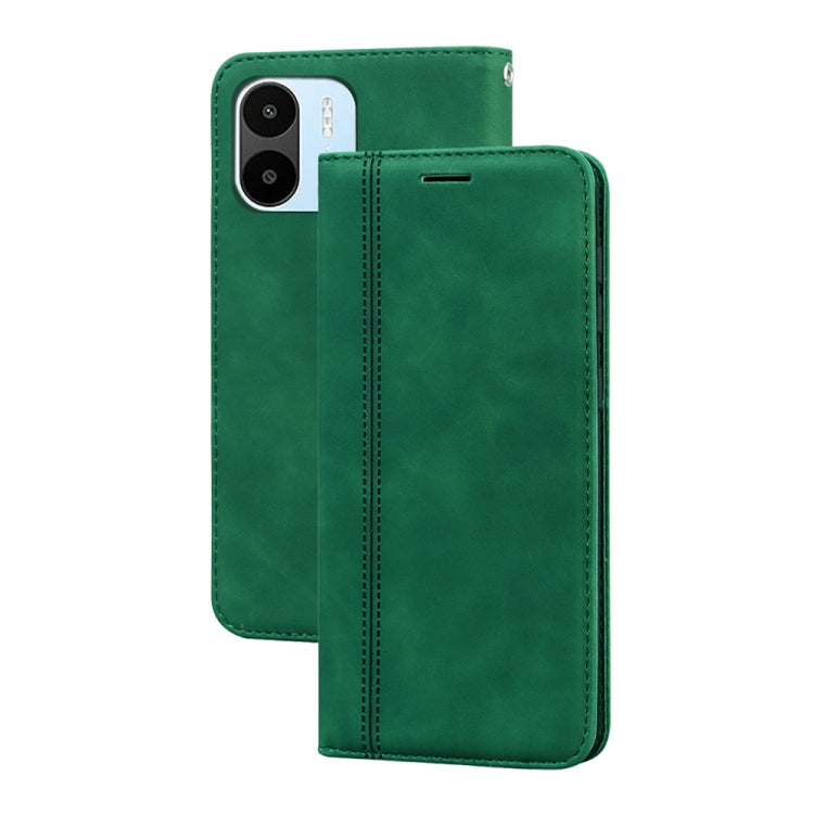 Green PU magnetic flip phone case with horizontal opening and camera cutout