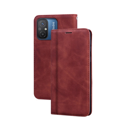 Brown PU magnetic flip phone case with horizontal opening and camera cutout