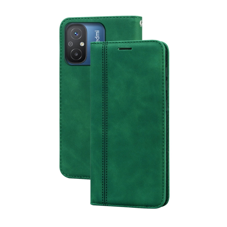 Green PU magnetic flip phone case with horizontal opening and camera cutout