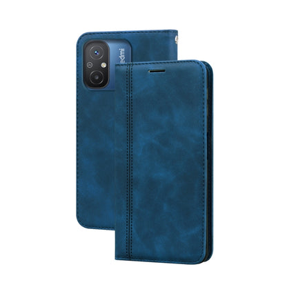 Blue PU magnetic flip phone case with horizontal opening and camera cutout