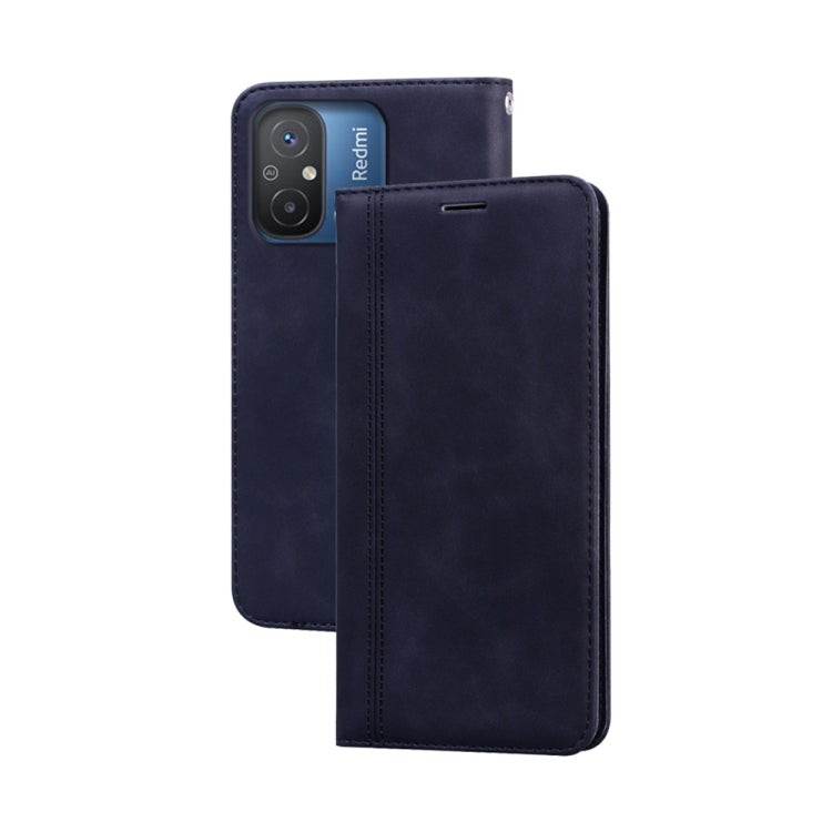 PU magnetic flip phone case, dark blue faux leather with camera cutout