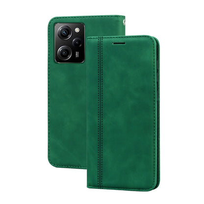 PU magnetic flip phone case, green faux leather with camera cutout and front flap