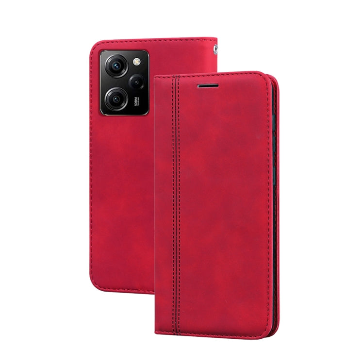 PU magnetic flip phone case, red faux leather flip cover with top opening