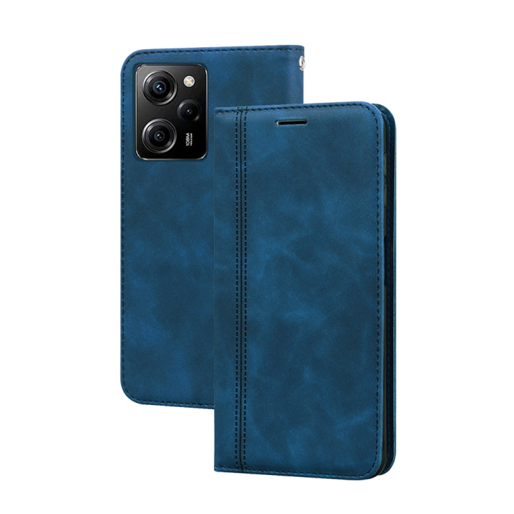 PU magnetic flip phone case, cobalt blue faux leather with camera cutout and flap