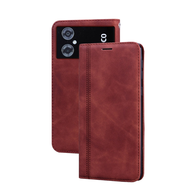 Magnetic flip PU phone case, brown, front flap with magnetic closure and cutouts