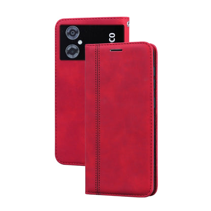 Magnetic flip PU phone case, red, leather-style cover with camera opening and slot