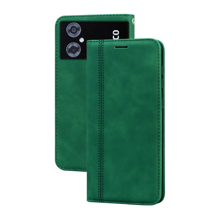 Magnetic flip PU phone case, green, folio cover with camera cutout and top slot