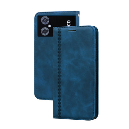 Magnetic flip PU phone case, blue, folio style with camera cutout and stitched edges