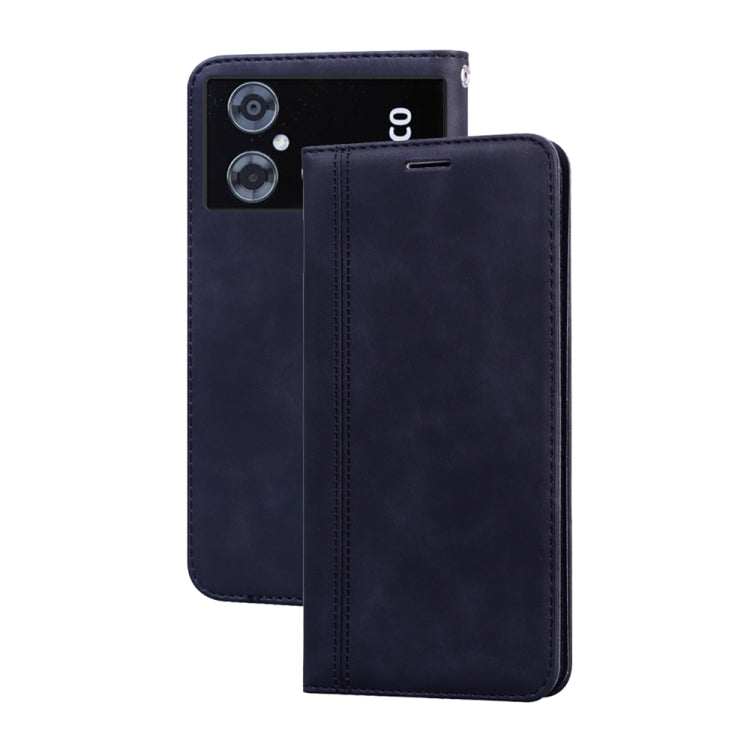 Magnetic flip PU phone case, dark blue, front cover with magnetic closure and openings
