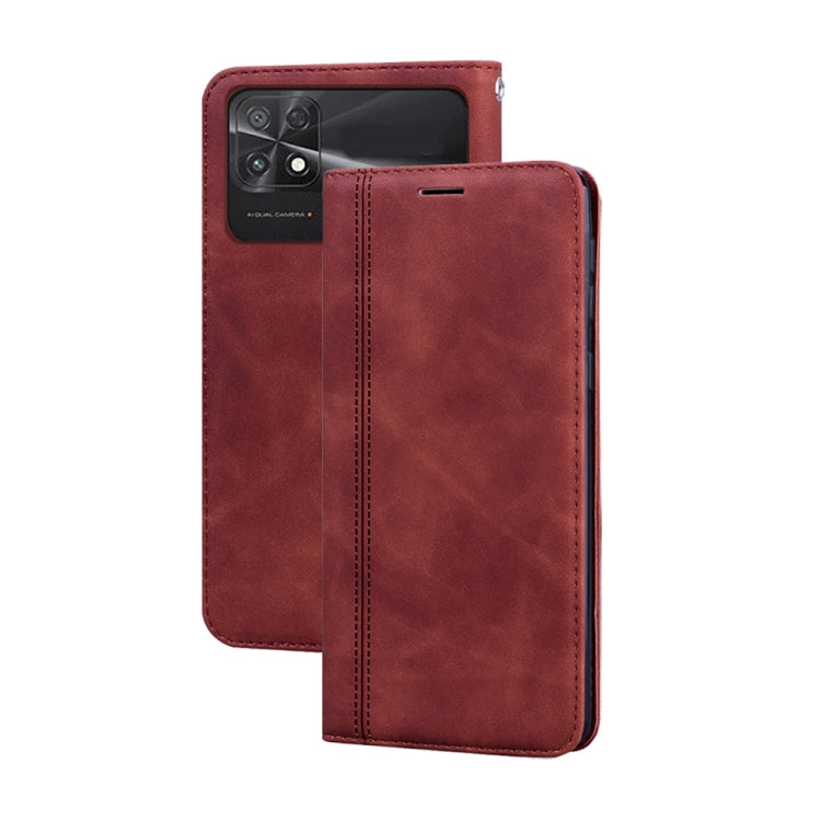 Magnetic flip PU phone case, brown, front flap with camera cutout and slim slot