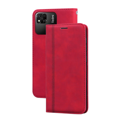 Magnetic flip phone case, red PU leather with horizontal wallet style cover and seam stitching