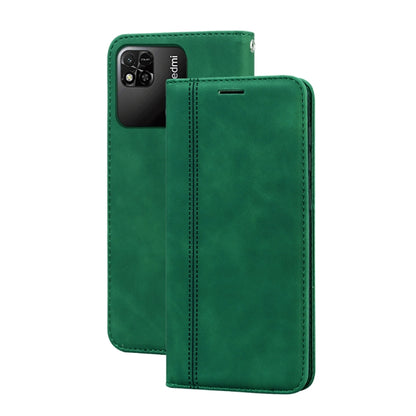 Magnetic flip phone case, green PU leather with horizontal wallet style cover and phone cutouts