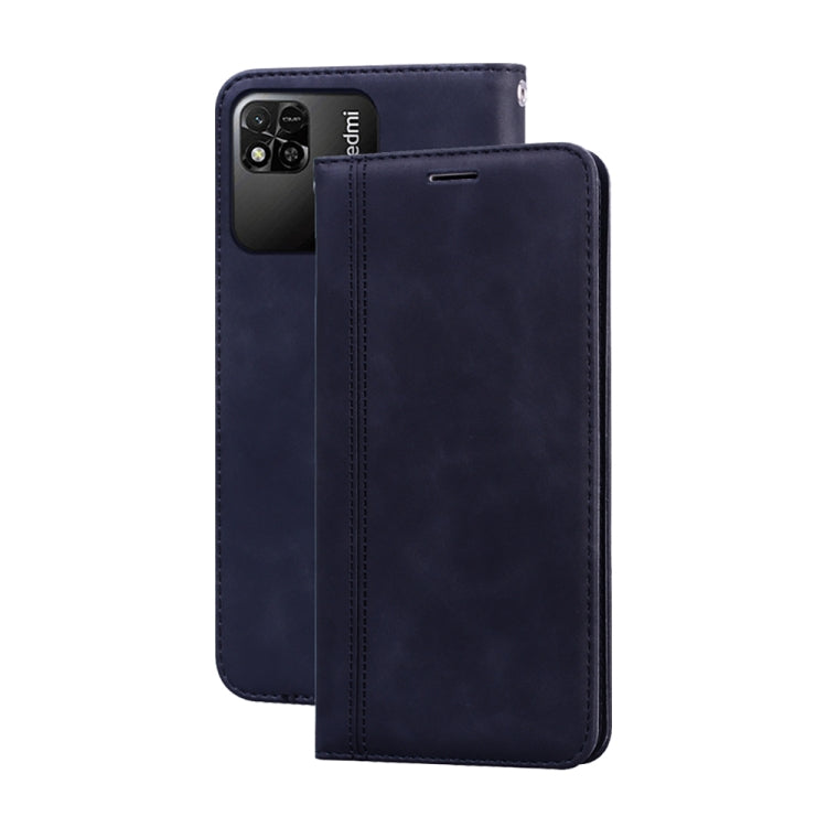 Magnetic flip phone case, dark navy PU leather with horizontal wallet style cover