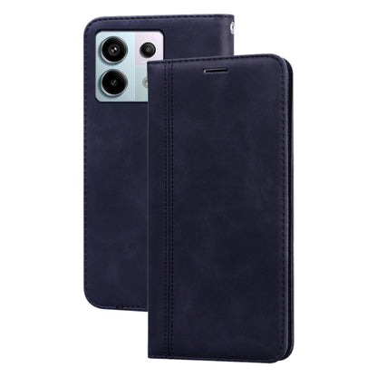 Dark blue PU magnetic flip phone case with camera cutout and side opening