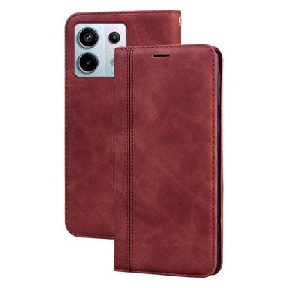 Brown PU magnetic flip phone case with camera cutout and side opening