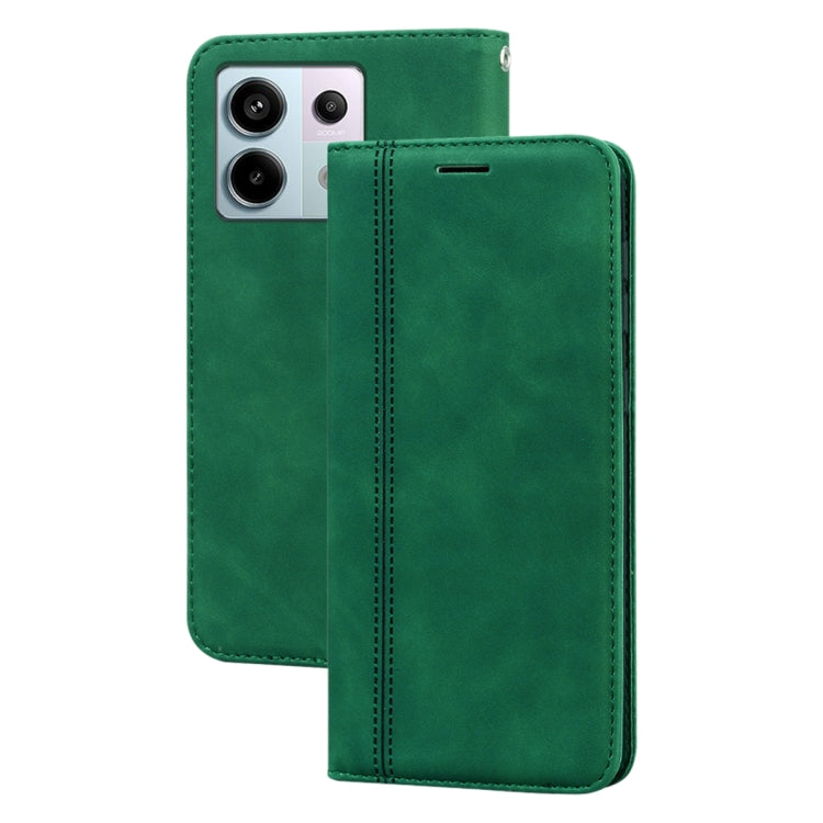 Green PU magnetic flip phone case with camera cutout and side opening