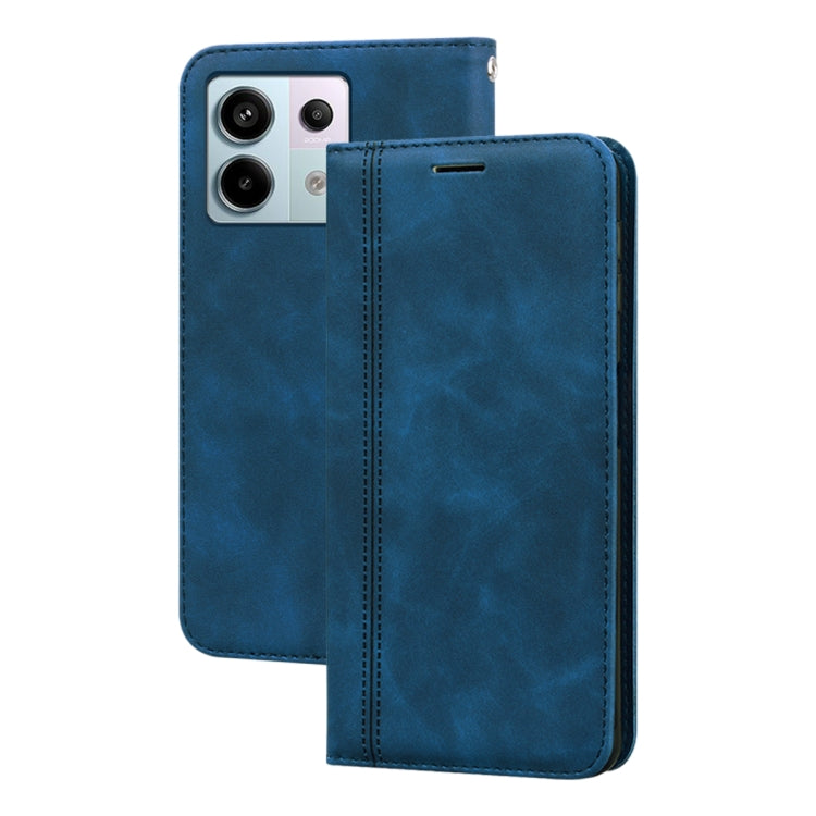 Magnetic flip PU phone case in blue with camera and port cutouts