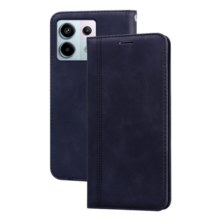Magnetic flip PU phone case in navy with camera and port openings