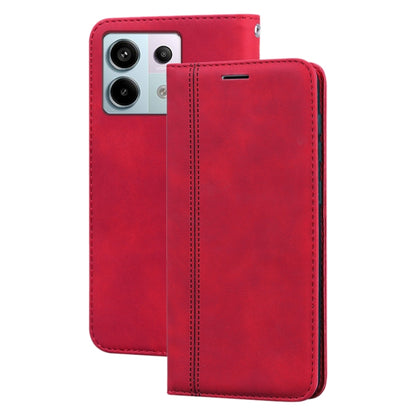 Bright red PU magnetic flip phone case with camera cutout and slim flip cover