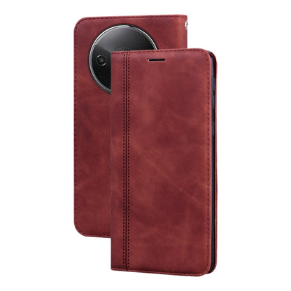 Brown PU folio phone case with magnetic horizontal flip cover and stitched seams