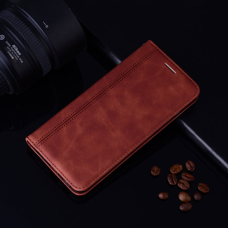 Brown PU folio phone case with card slot cutout and magnetic flip cover