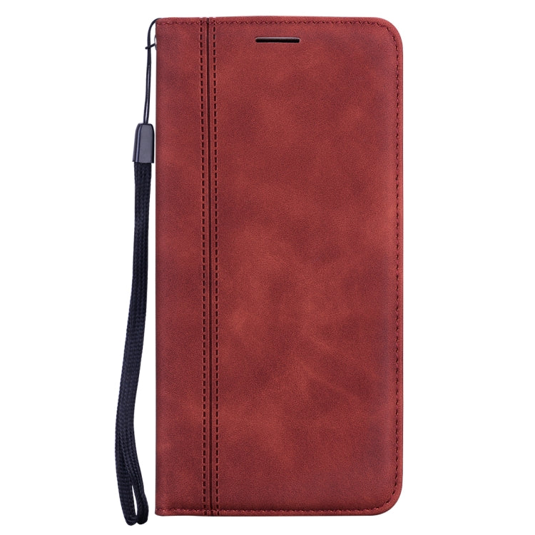 Brown PU folio phone case with wrist strap and magnetic flip cover