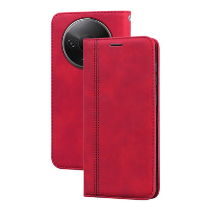 Red PU folio phone case with magnetic horizontal flip cover and stitched edges