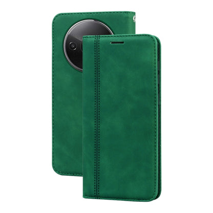 Green PU folio phone case with magnetic flip cover and stitched border