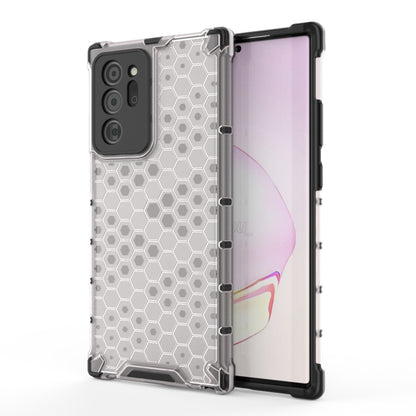 Shockproof honeycomb protective phone case with white/clear design, raised bezel, for Galaxy Note 20