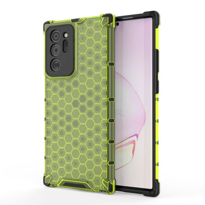 Shockproof honeycomb protective phone case with neon green frame, hex pattern, for Galaxy Note20 Ultra