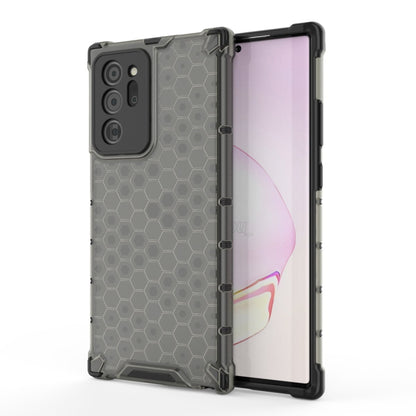 Shockproof honeycomb protective phone case with gray/clear design, hex pattern, for Galaxy Note 20