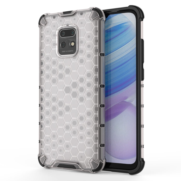 White honeycomb shockproof phone case with TPU bumper and raised camera cutout