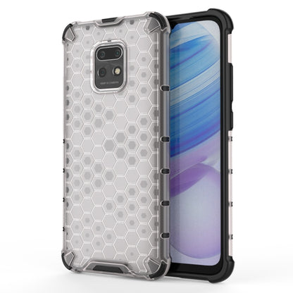 White honeycomb shockproof phone case with TPU bumper and raised camera cutout
