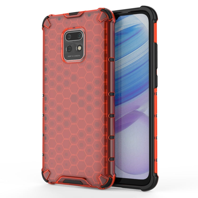 Shockproof honeycomb protective phone case with red frame and hex texture, anti-shock corners