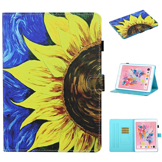 Sunflower floral flip leather tablet case with card slots and stand view