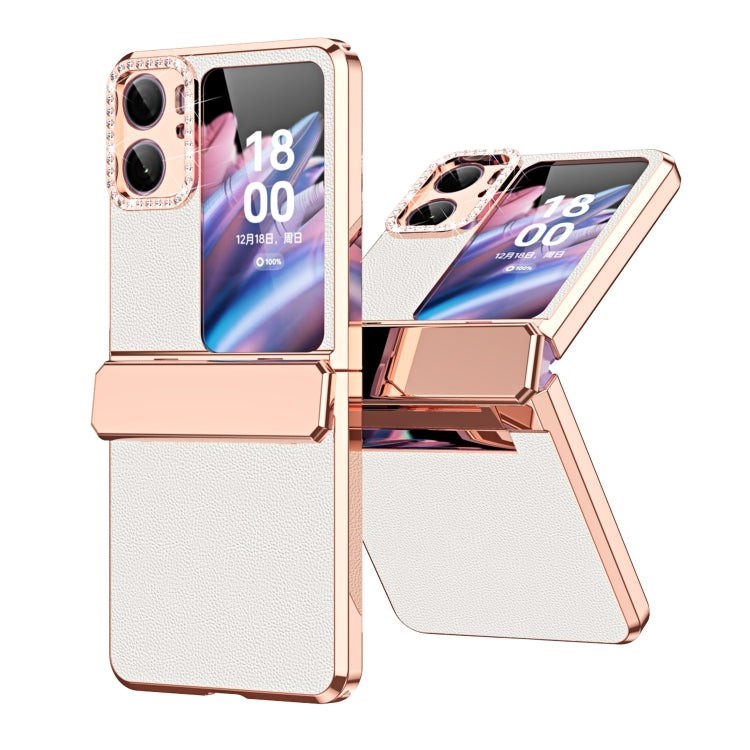 Plated Plain Leather Folding Phone Case with Hinge, For OPPO Find N2 Flip