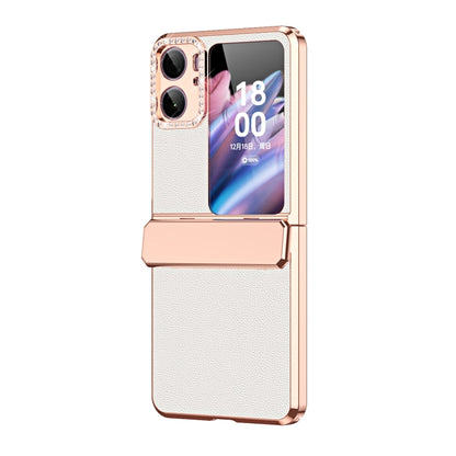 Plated Plain Leather Folding Phone Case with Hinge, For OPPO Find N2 Flip