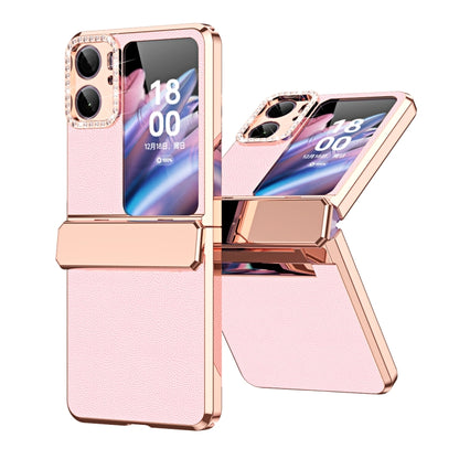 Plated Plain Leather Folding Phone Case with Hinge, For OPPO Find N2 Flip