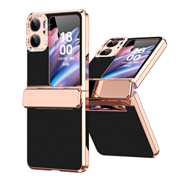 Plated Plain Leather Folding Phone Case with Hinge, For OPPO Find N2 Flip