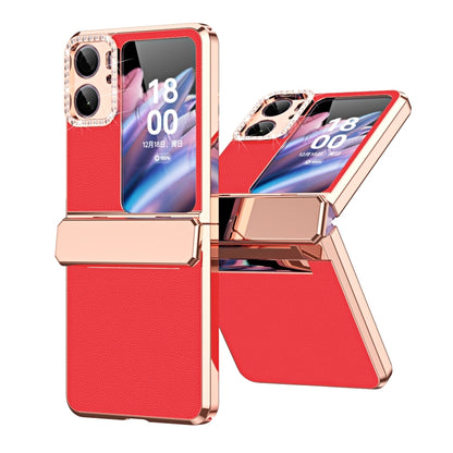 Plated Plain Leather Folding Phone Case with Hinge, For OPPO Find N2 Flip