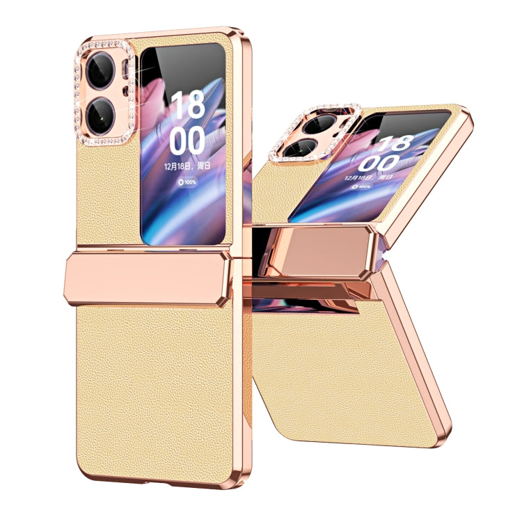 Plated Plain Leather Folding Phone Case with Hinge, For OPPO Find N2 Flip