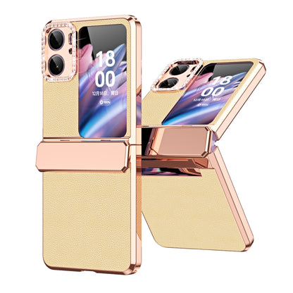 Plated Plain Leather Folding Phone Case with Hinge, For OPPO Find N2 Flip