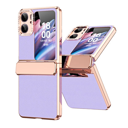 Plated Plain Leather Folding Phone Case with Hinge, For OPPO Find N2 Flip