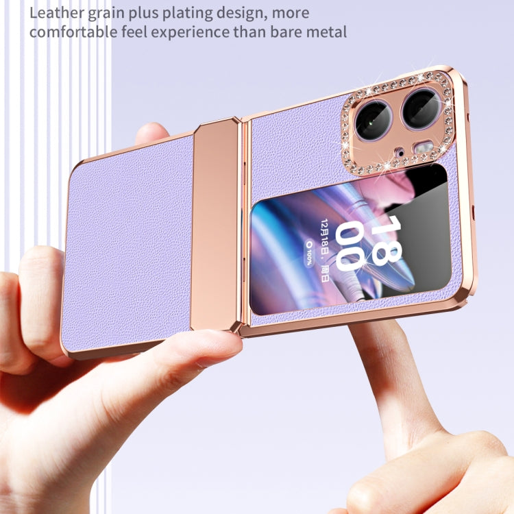 Plated Plain Leather Folding Phone Case with Hinge, For OPPO Find N2 Flip