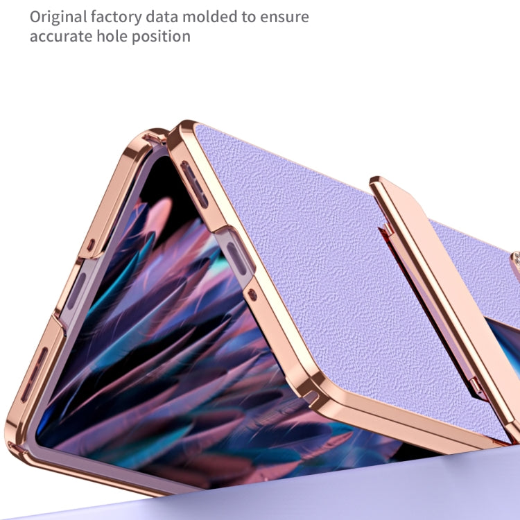 Plated Plain Leather Folding Phone Case with Hinge, For OPPO Find N2 Flip