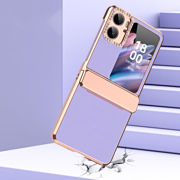 Plated Plain Leather Folding Phone Case with Hinge, For OPPO Find N2 Flip