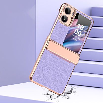 Plated Plain Leather Folding Phone Case with Hinge, For OPPO Find N2 Flip